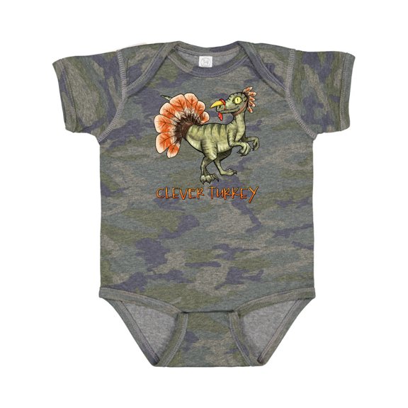 Inktastic Clever Turkey Thanksgiving Dinosaur Boys or Girls Baby Bodysuit