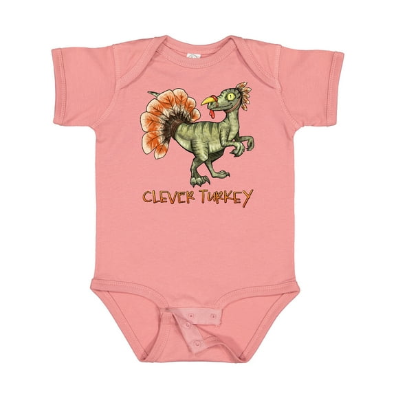 Inktastic Clever Turkey Thanksgiving Dinosaur Boys or Girls Baby Bodysuit