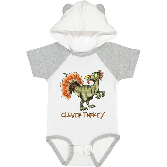 Inktastic Clever Turkey Thanksgiving Dinosaur Boys or Girls Baby Bodysuit