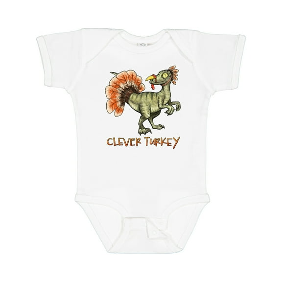 Inktastic Clever Turkey Thanksgiving Dinosaur Boys or Girls Baby Bodysuit