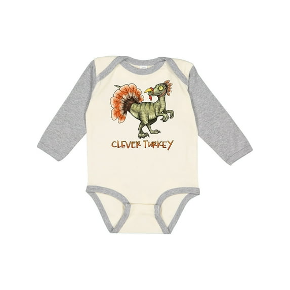 Inktastic Clever Turkey Thanksgiving Dinosaur Boys or Girls Long Sleeve Baby Bodysuit