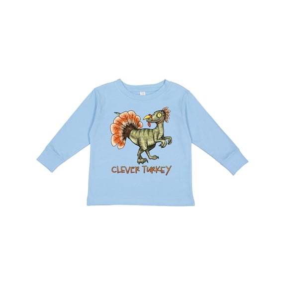 Inktastic Clever Turkey Thanksgiving Dinosaur Boys or Girls Long Sleeve Toddler T-Shirt