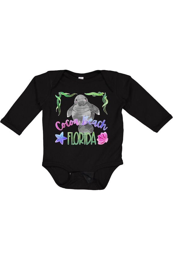 Cocoa Beach Florida Cute Swimming Manatee Boys or Girls Long Sleeve Baby Bodysuit