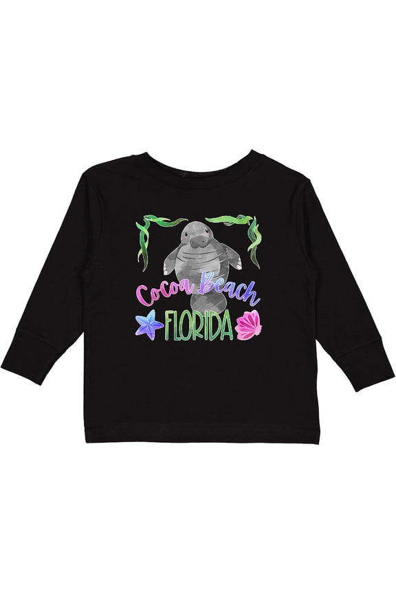 Cocoa Beach Florida Cute Swimming Manatee Boys or Girls Long Sleeve Toddler T-Shirt