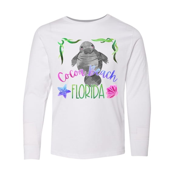 Inktastic Cocoa Beach Florida Cute Swimming Manatee Long Sleeve Youth T-Shirt