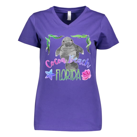 Inktastic Cocoa Beach Florida Cute Swimming Manatee Women's V-Neck T-Shirt