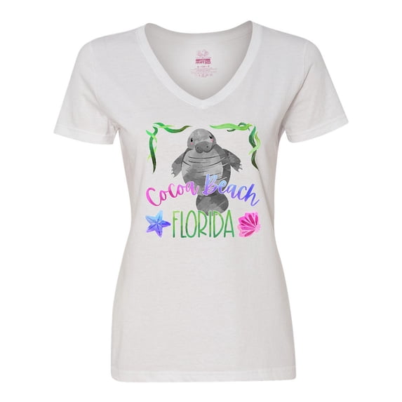 Inktastic Cocoa Beach Florida Cute Swimming Manatee Women's V-Neck T-Shirt