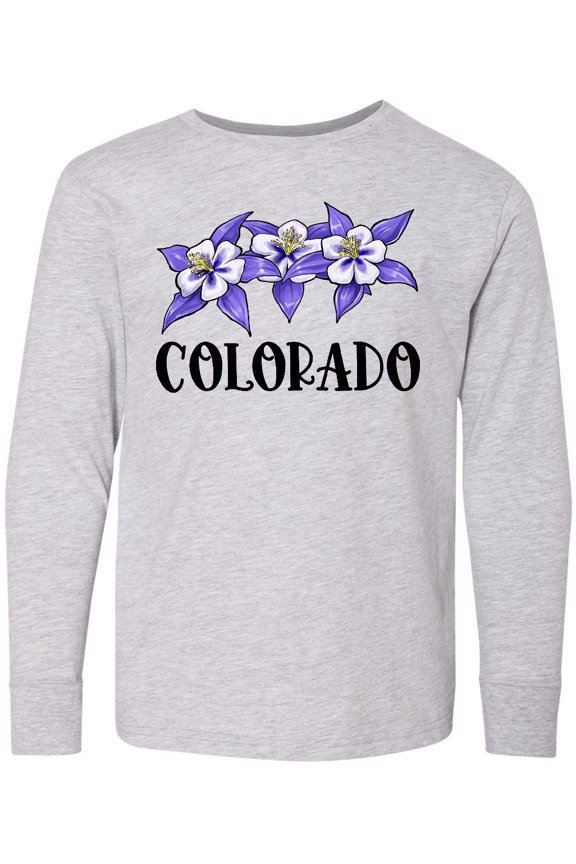 Colorado Columbine Flowers Long Sleeve Youth T-Shirt