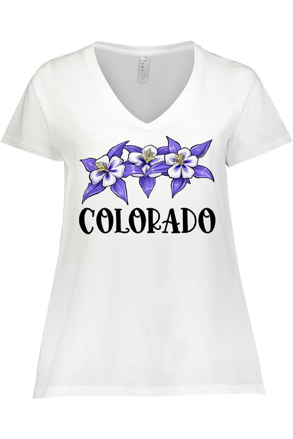 Colorado Columbine Flowers Women's Plus Size V-Neck T-Shirt