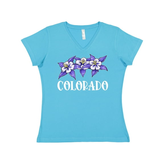 Inktastic Colorado Columbine Flowers Women's V-Neck T-Shirt