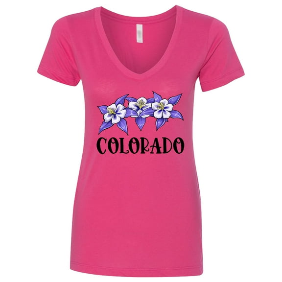 Inktastic Colorado Columbine Flowers Women's V-Neck T-Shirt