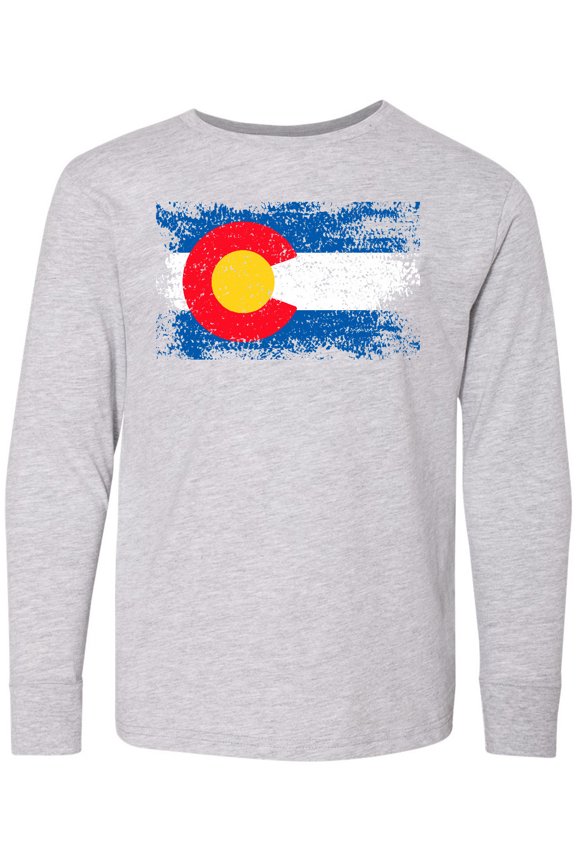 Colorado Flag Distressed Look Long Sleeve Youth T-Shirt