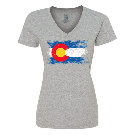 Inktastic Colorado Flag Distressed Look Women's V-Neck T-Shirt