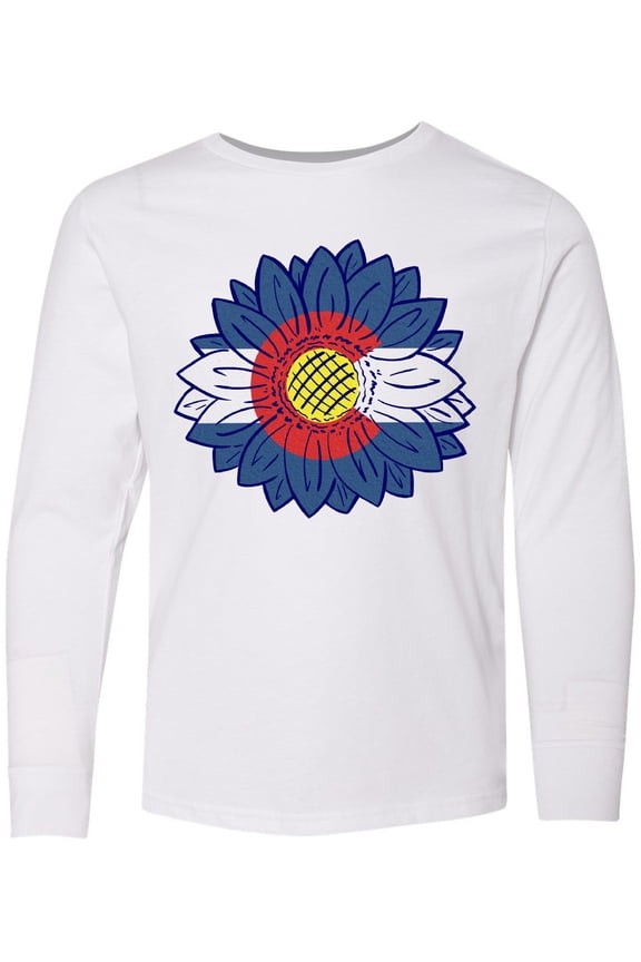 Colorado Flag Sunflower Long Sleeve Youth T-Shirt