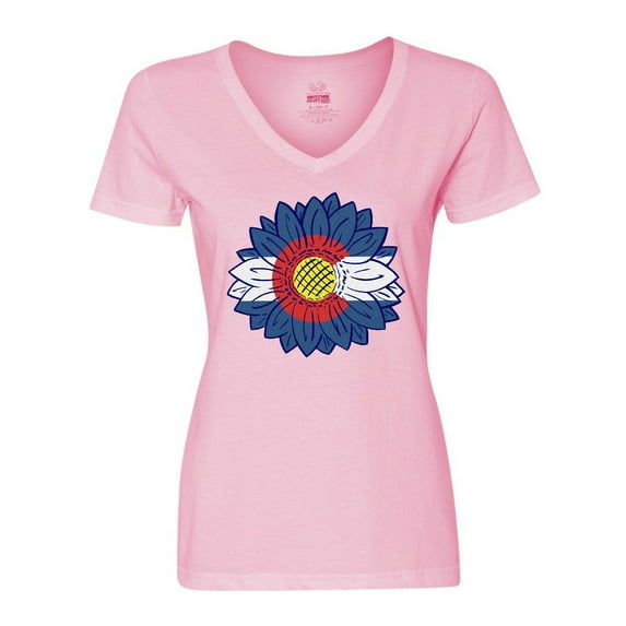 Inktastic Colorado Flag Sunflower Women's V-Neck T-Shirt