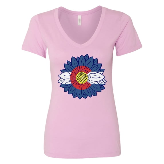 Inktastic Colorado Flag Sunflower Women's V-Neck T-Shirt