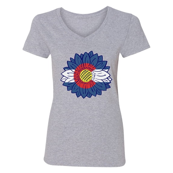 Inktastic Colorado Flag Sunflower Women's V-Neck T-Shirt