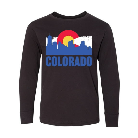 Inktastic Colorado Flag and Skyline Long Sleeve Youth T-Shirt