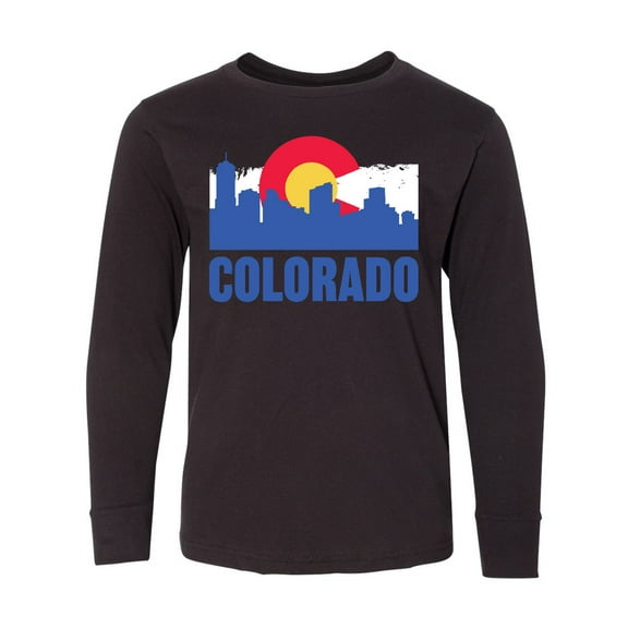 Inktastic Colorado Flag and Skyline Long Sleeve Youth T-Shirt