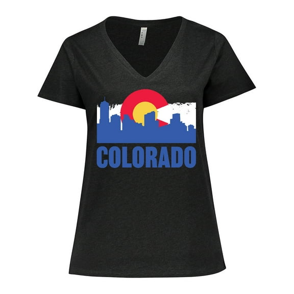 Inktastic Colorado Flag and Skyline Women's Plus Size V-Neck T-Shirt