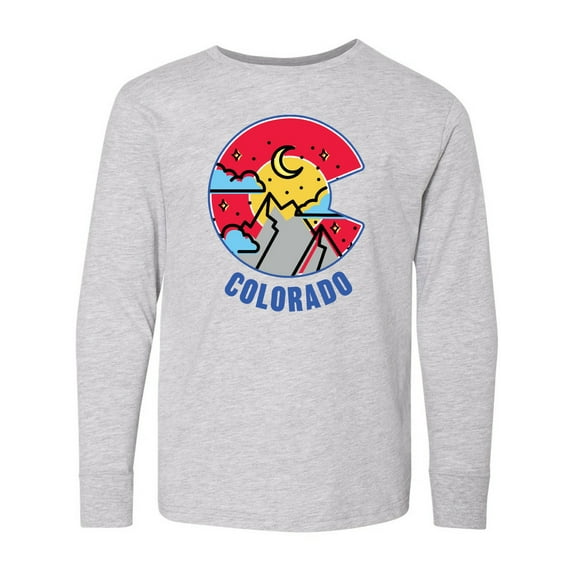 Inktastic Colorado Mountain Scene with Clouds and Moon Long Sleeve Youth T-Shirt