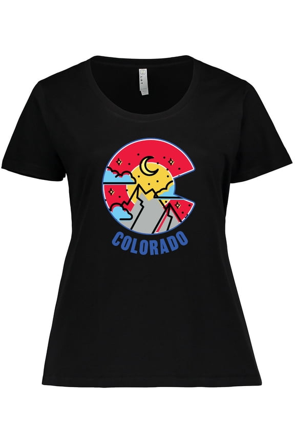 Colorado Mountain Scene with Clouds and Moon Women's Plus Size T-Shirt