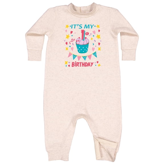 Inktastic Colorful Cupcake and Confetti Girls 1st Birthday Baby Fleece Romper