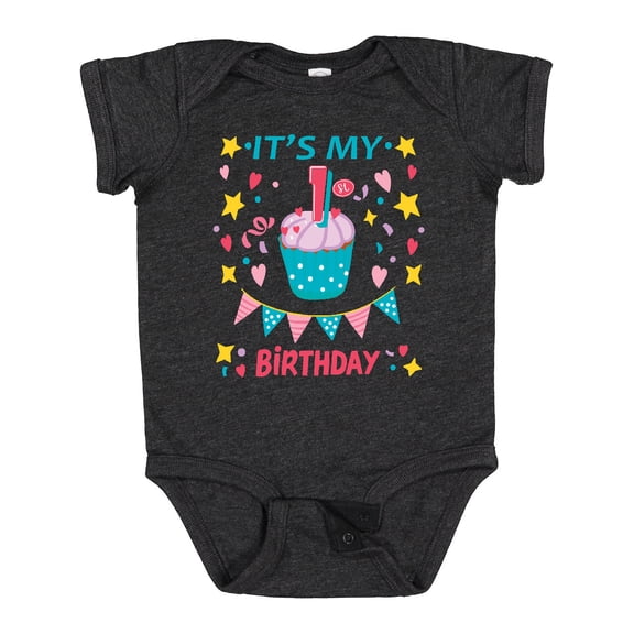Inktastic Colorful Cupcake and Confetti Girls 1st Birthday Boys or Girls Baby Bodysuit