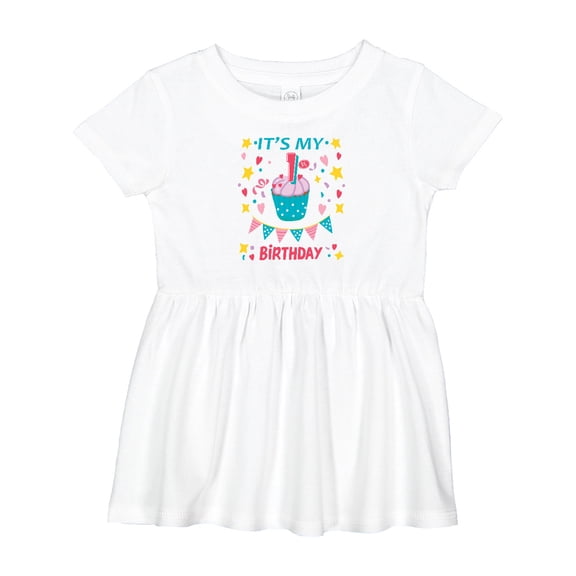 Inktastic Colorful Cupcake and Confetti Girls 1st Birthday Girls Baby Dress