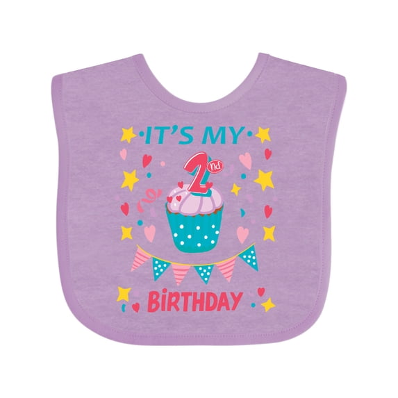 Inktastic Colorful Cupcake and Confetti Girls 2nd Birthday Boys or Girls Baby Bib