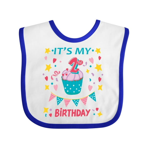 Inktastic Colorful Cupcake and Confetti Girls 2nd Birthday Boys or Girls Baby Bib