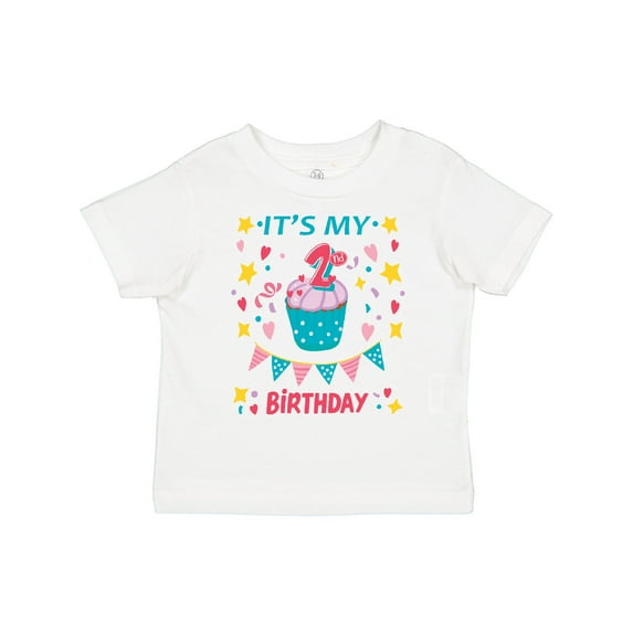 Inktastic Colorful Cupcake and Confetti Girls 2nd Birthday Boys or Girls Toddler T-Shirt