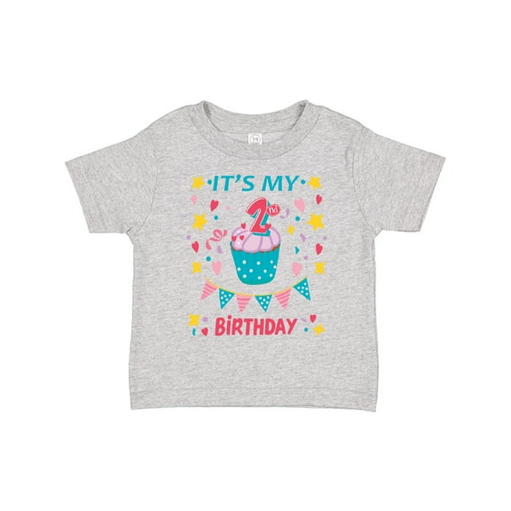 Inktastic Colorful Cupcake and Confetti Girls 2nd Birthday Boys or Girls Toddler T-Shirt