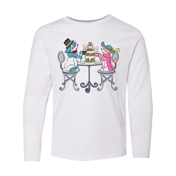 Inktastic Colorful French Poodles With Tea Long Sleeve Youth T-Shirt