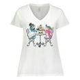 thumbnail image 1 of Inktastic Colorful French Poodles With Tea Women's Plus Size V-Neck T-Shirt, 1 of 5