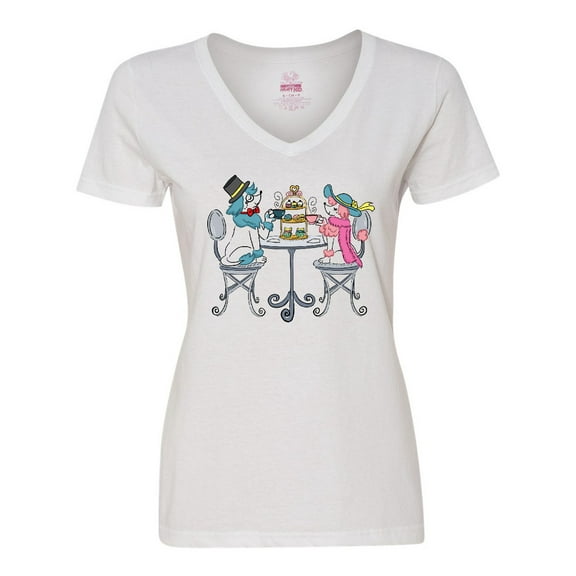 Inktastic Colorful French Poodles With Tea Women's V-Neck T-Shirt