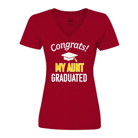 Inktastic Congrats My Aunt Graduated with cap Women's V-Neck T-Shirt