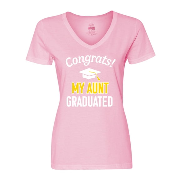Inktastic Congrats My Aunt Graduated with cap Women's V-Neck T-Shirt