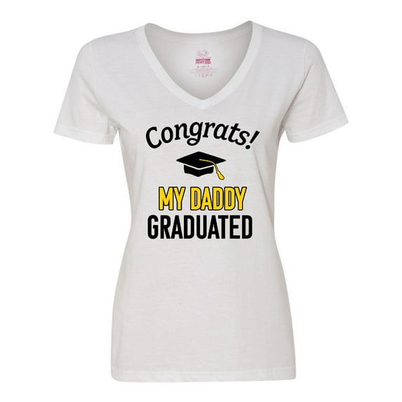 Inktastic Congrats My Daddy Graduated with cap Women's V-Neck T-Shirt