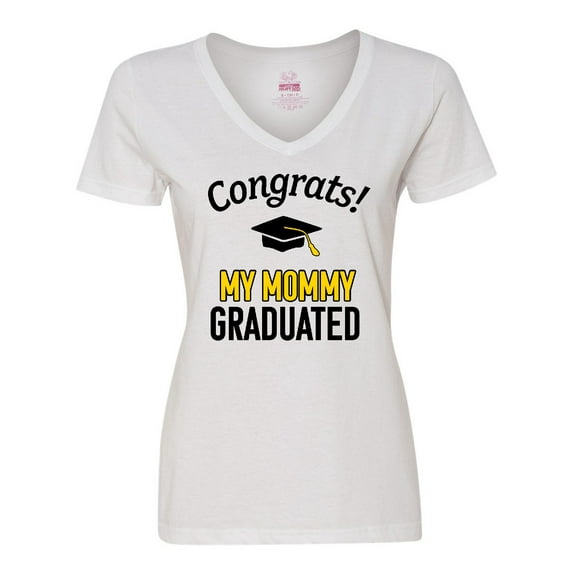 Inktastic Congrats My Mommy Graduated with cap Women's V-Neck T-Shirt