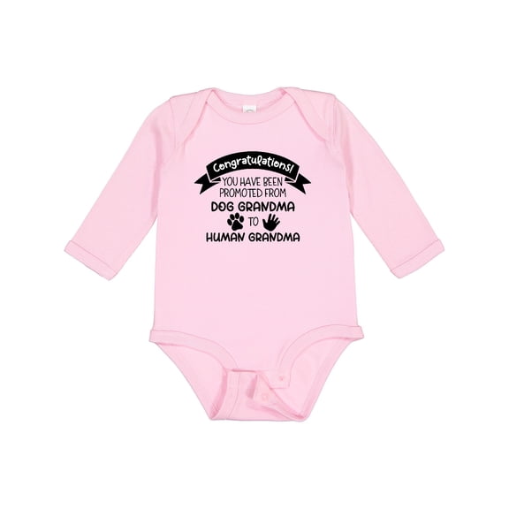 Inktastic Congratulations Promoted from Dog Grandma to Human Grandma Girls Long Sleeve Baby Bodysuit