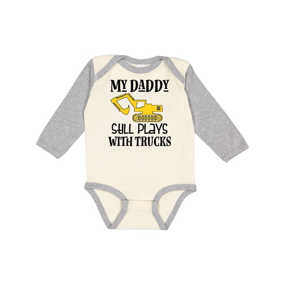 Inktastic Construction Daddy Still Plays with Trucks Boys or Girls Long Sleeve Baby Bodysuit