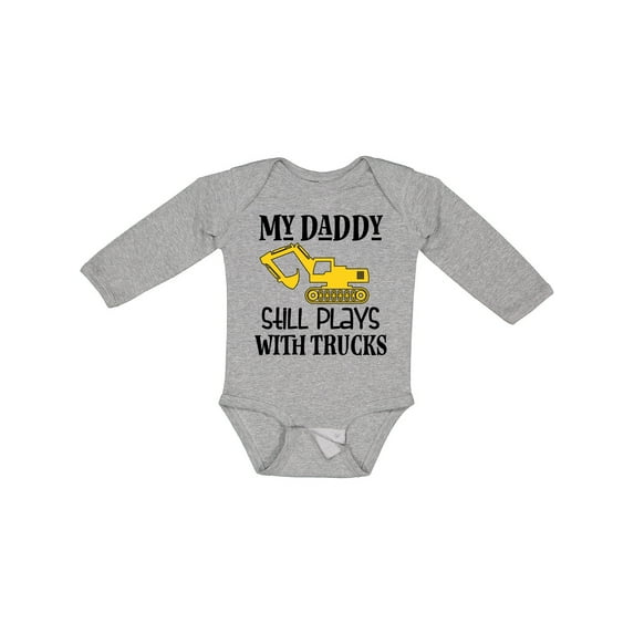 Inktastic Construction Daddy Still Plays with Trucks Boys or Girls Long Sleeve Baby Bodysuit