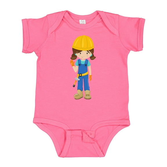 Inktastic Construction Girl, Brown Hair, Cute Girl, Hammer Girls Baby Bodysuit