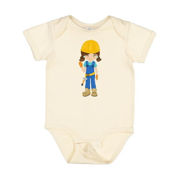 Inktastic Construction Girl, Brown Hair, Cute Girl, Hammer Girls Baby Bodysuit