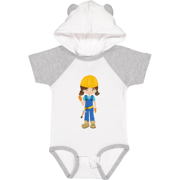 Inktastic Construction Girl, Brown Hair, Cute Girl, Hammer Girls Baby Bodysuit