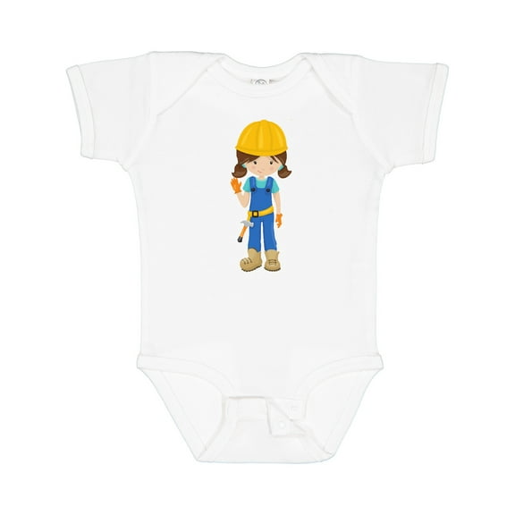 Inktastic Construction Girl, Brown Hair, Cute Girl, Hammer Girls Baby Bodysuit