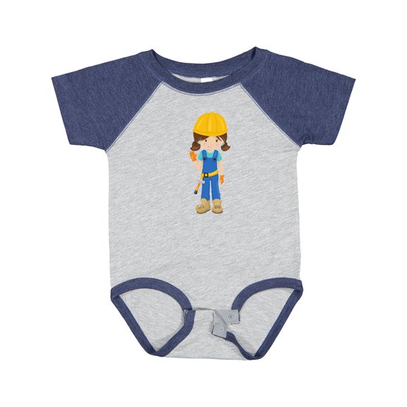 Inktastic Construction Girl, Brown Hair, Cute Girl, Hammer Girls Baby Bodysuit