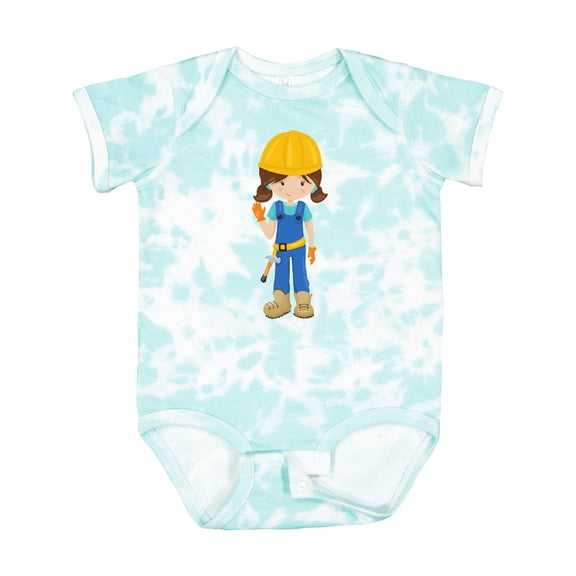 Inktastic Construction Girl, Brown Hair, Cute Girl, Hammer Girls Baby Bodysuit