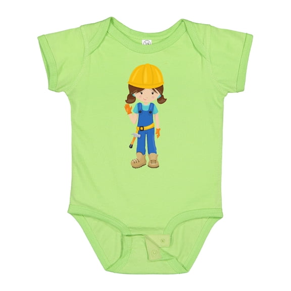 Inktastic Construction Girl, Brown Hair, Cute Girl, Hammer Girls Baby Bodysuit